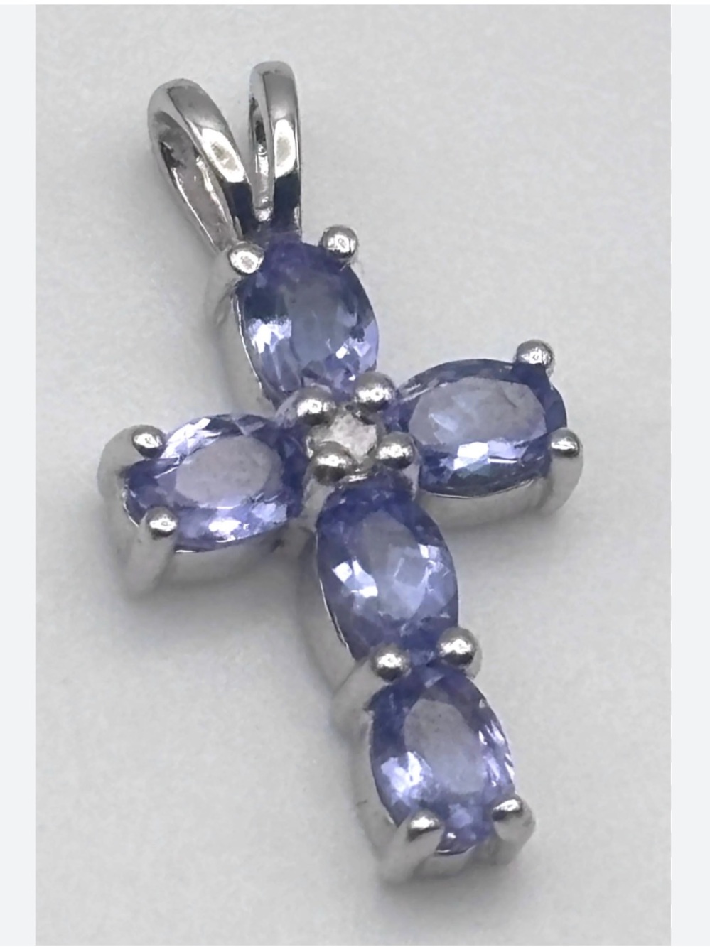 Caspian International 10k White Gold Tanzanite Cross Pendant - Picture 3 of 3